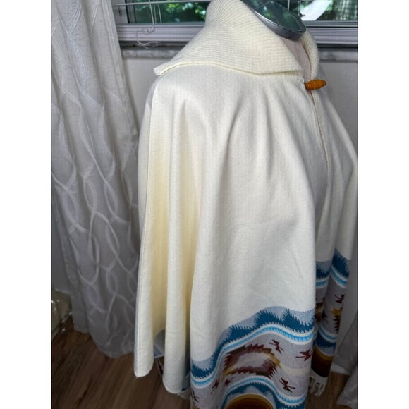 Vtg Ecuadorian Wool Cape Poncho wrap Southwest Aztec Fringe Hem festival Os htf - Picture 6 of 9